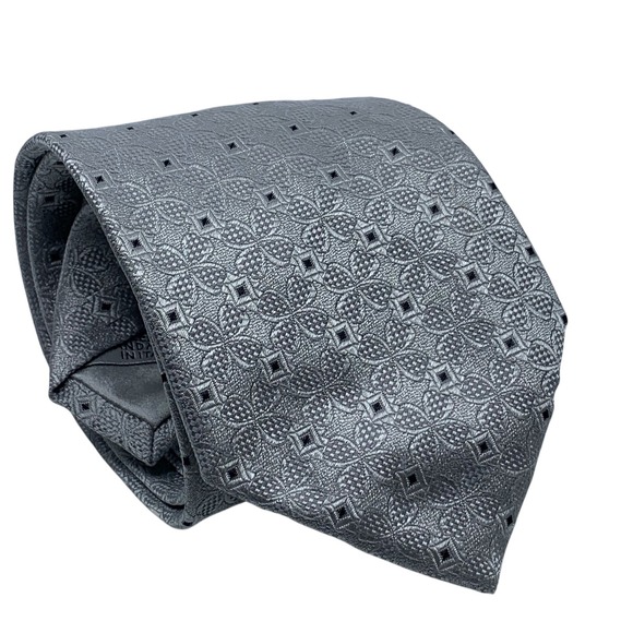 Brioni Men's Silk Tie Gray Floral Geometric Handmade Italy Designer Necktie